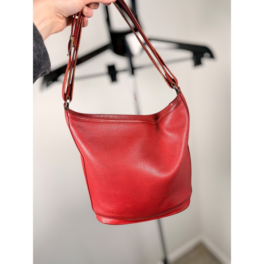 Vintage Mark Cross Italian Pebbled Red‎ Leather Bucket Shoulder Bag Logo Handbag - Picture 7 of 16